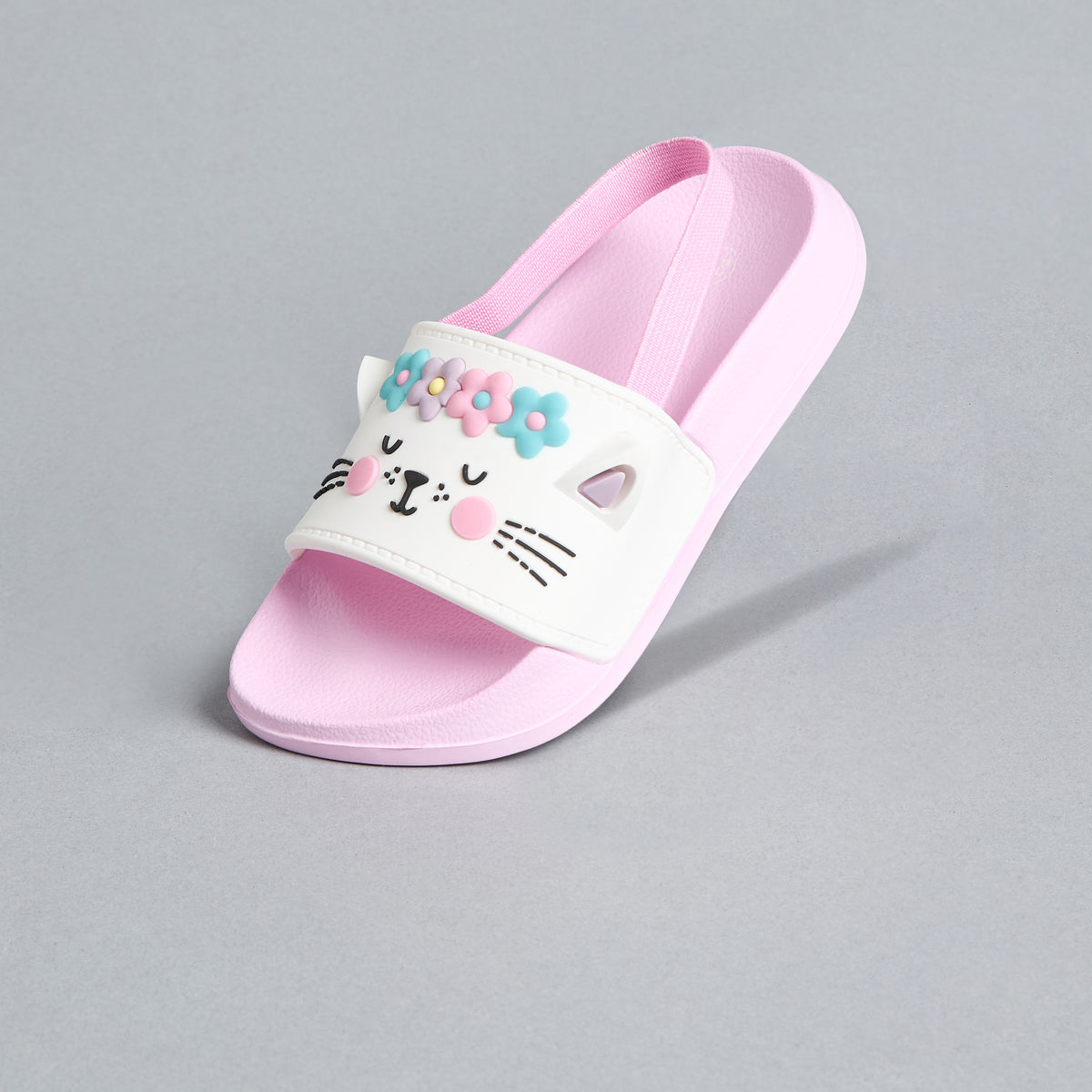 Cat Embossed Slides with Elastic Strap