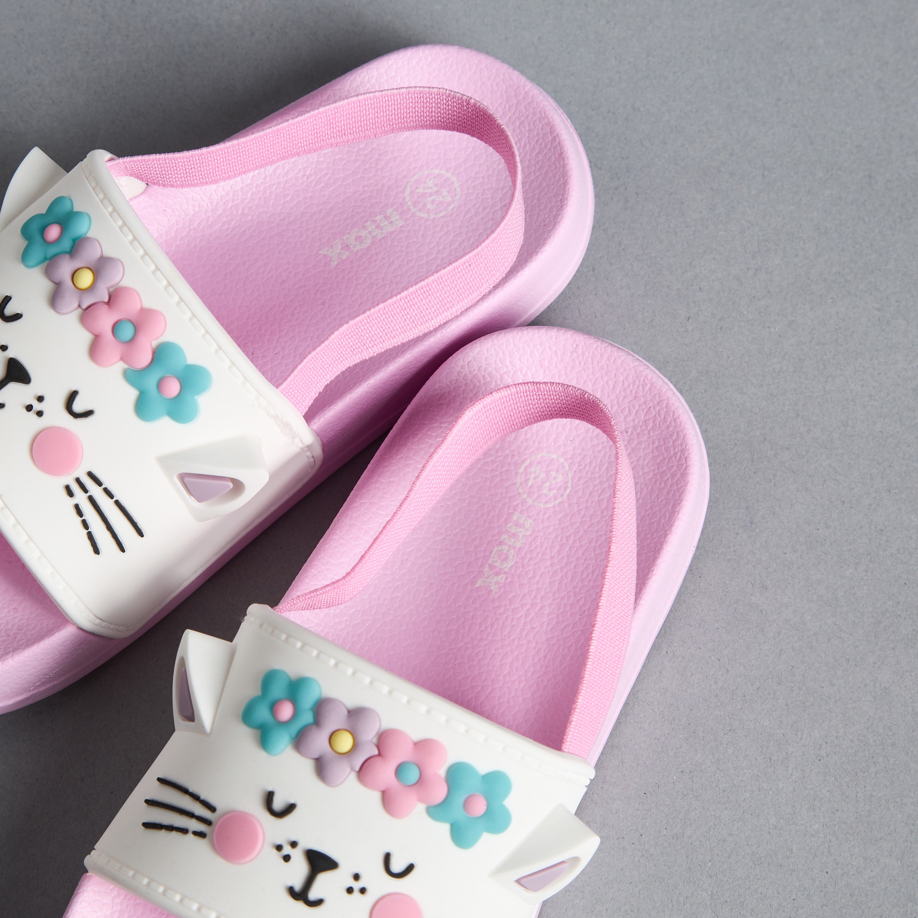Cat Embossed Slides with Elastic Strap