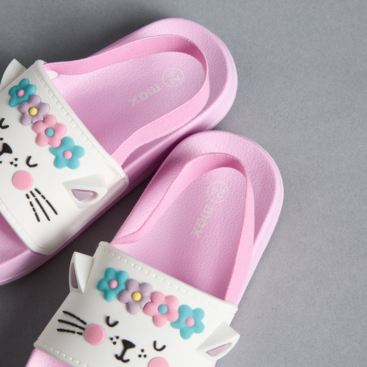 Cat Embossed Slides with Elastic Strap