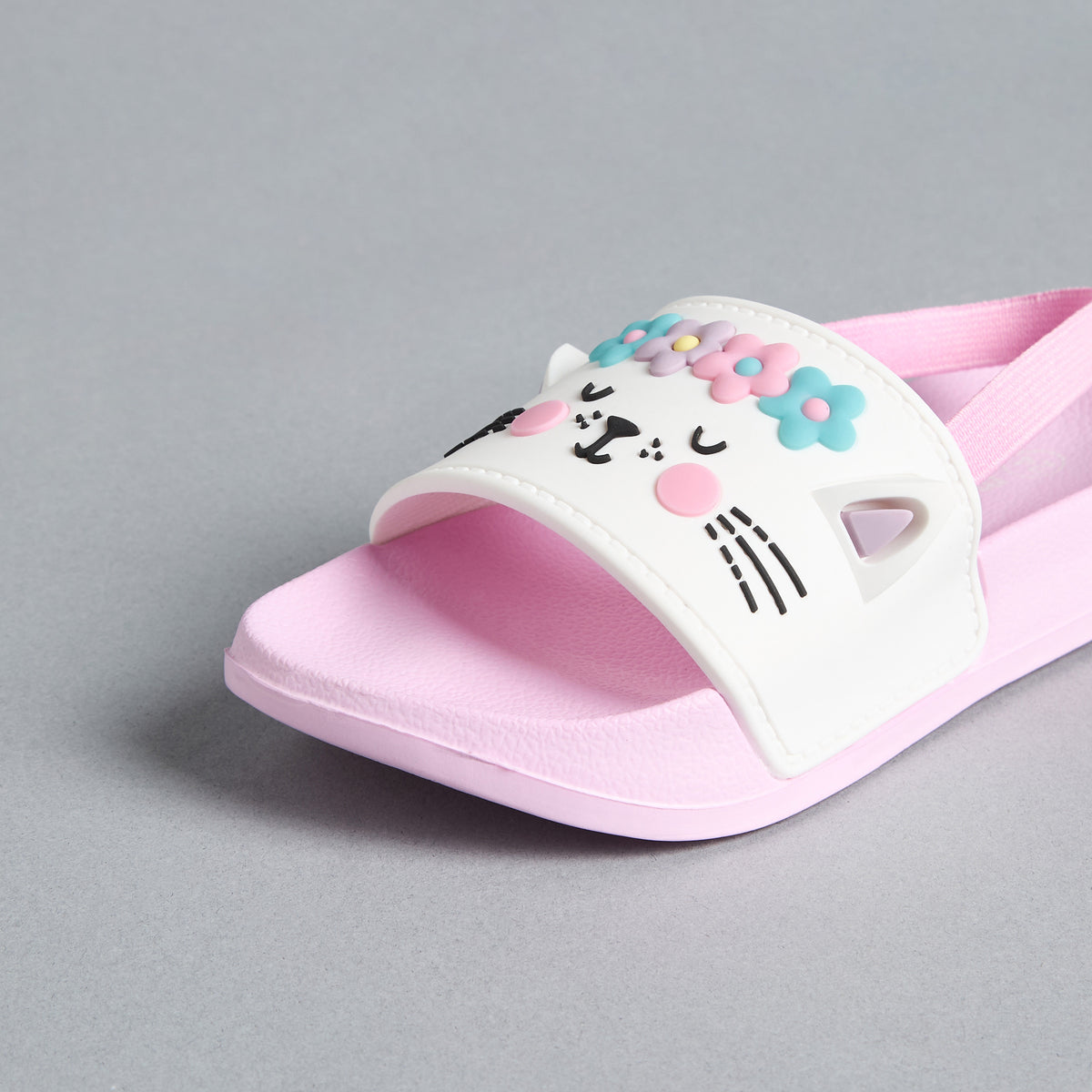 Cat Embossed Slides with Elastic Strap
