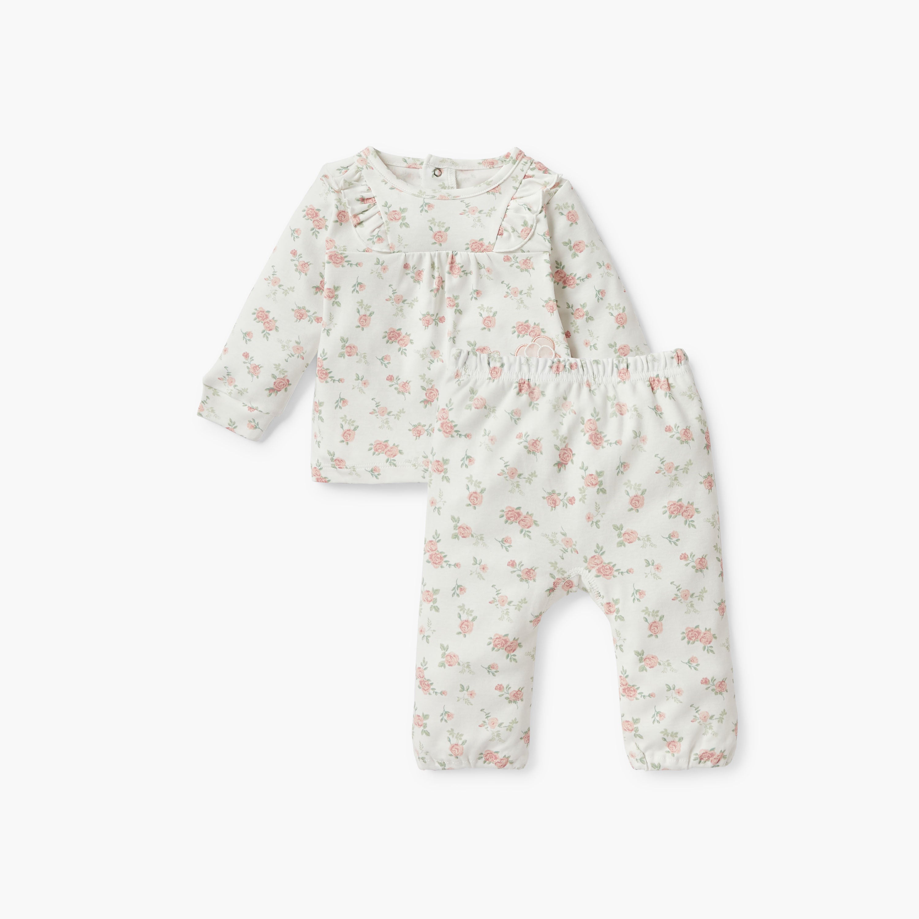 Giggles Floral Print T-shirt and Pyjama Set - Cream / 12-18 mths