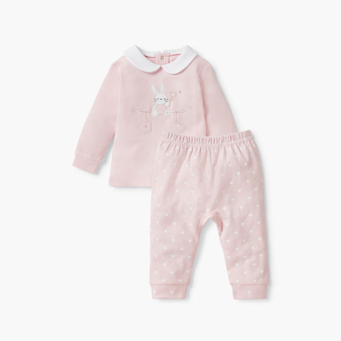 Giggles Bunny Applique T-shirt and Heart Print Pyjama Set