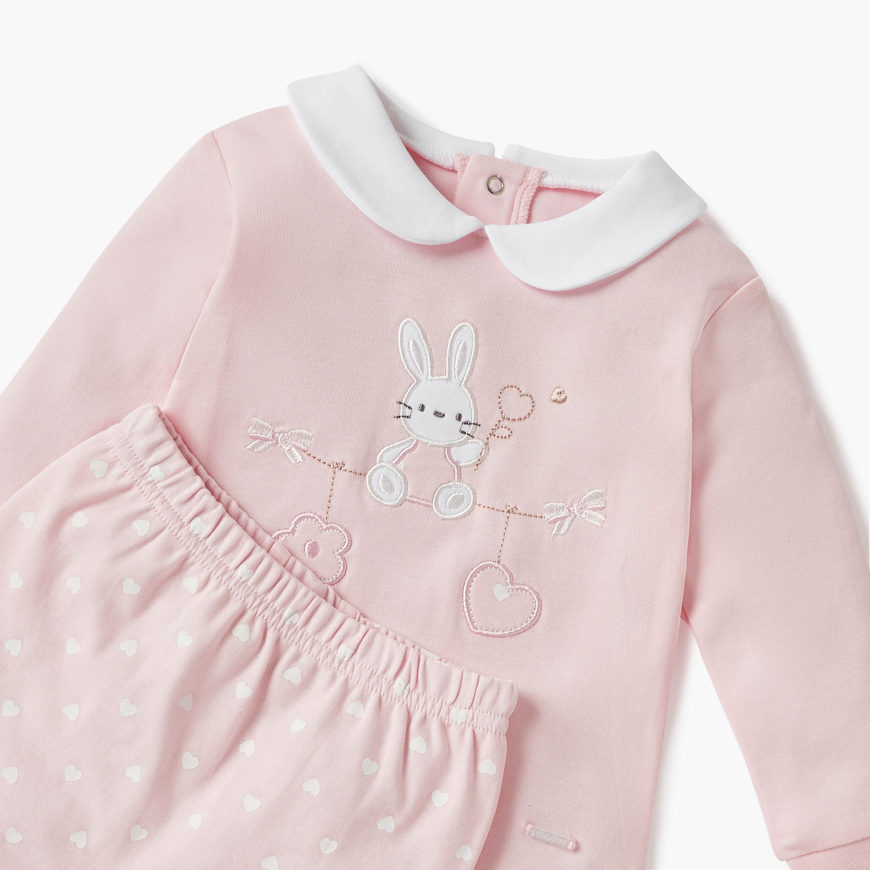 Giggles Bunny Applique T-shirt and Heart Print Pyjama Set