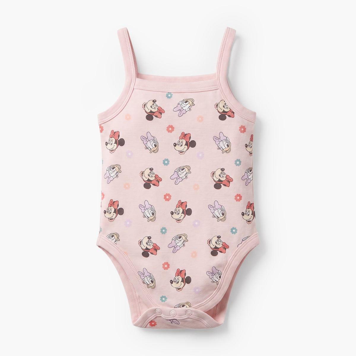 Pack of 3 Disney Cotton Square Neck Strappy Bodysuit with Minnie Mouse Print