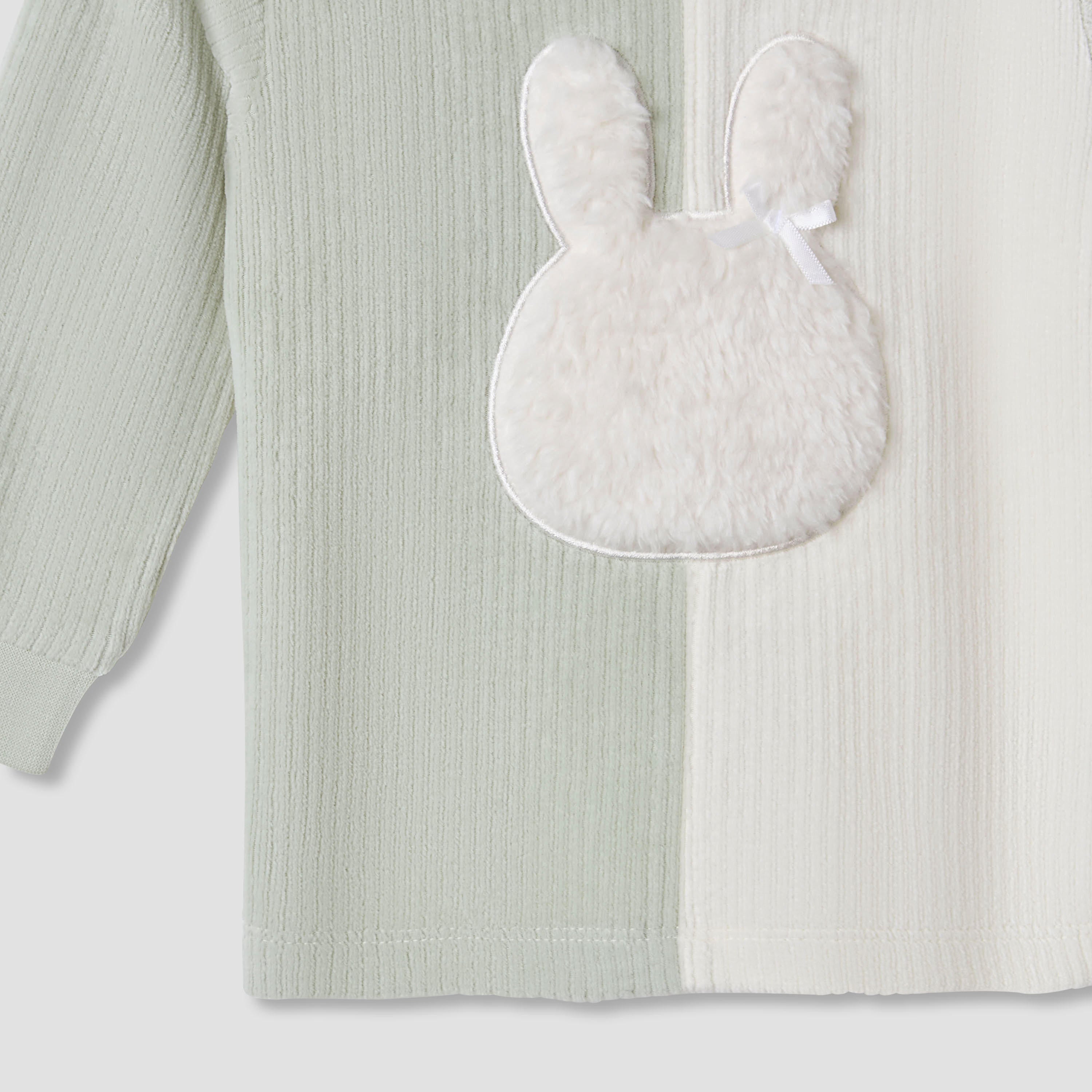 Juniors Pyjama Set with Bunny Applique - Velour - Long Sleeves - Round Neck