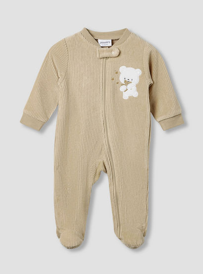 Juniors Round Neck Sleepsuit with Corduroy Texture - Cotton Blend - Long Sleeves-baby-boys-clothing-nightwear-sleepsuits-image-1