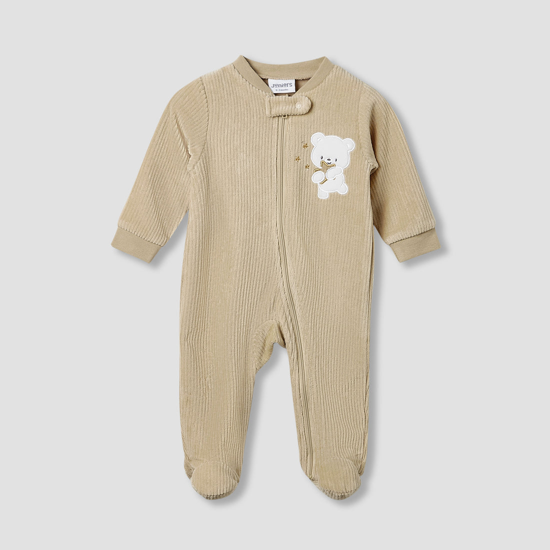 Juniors Round Neck Sleepsuit with Corduroy Texture - Cotton Blend - Long Sleeves - Brown / 9-12 mths