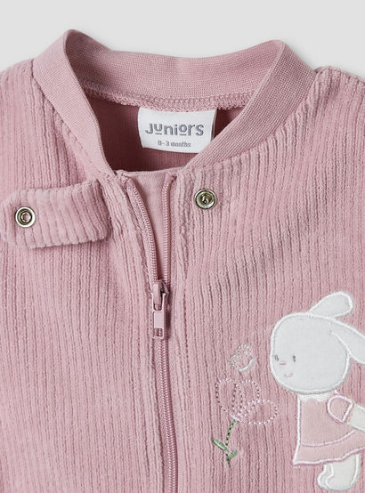 Juniors Round Neck Sleepsuit with Corduroy Texture - Cotton Blend - Long Sleeves-baby-girls-clothing-nightwear-sleepsuits-image-3