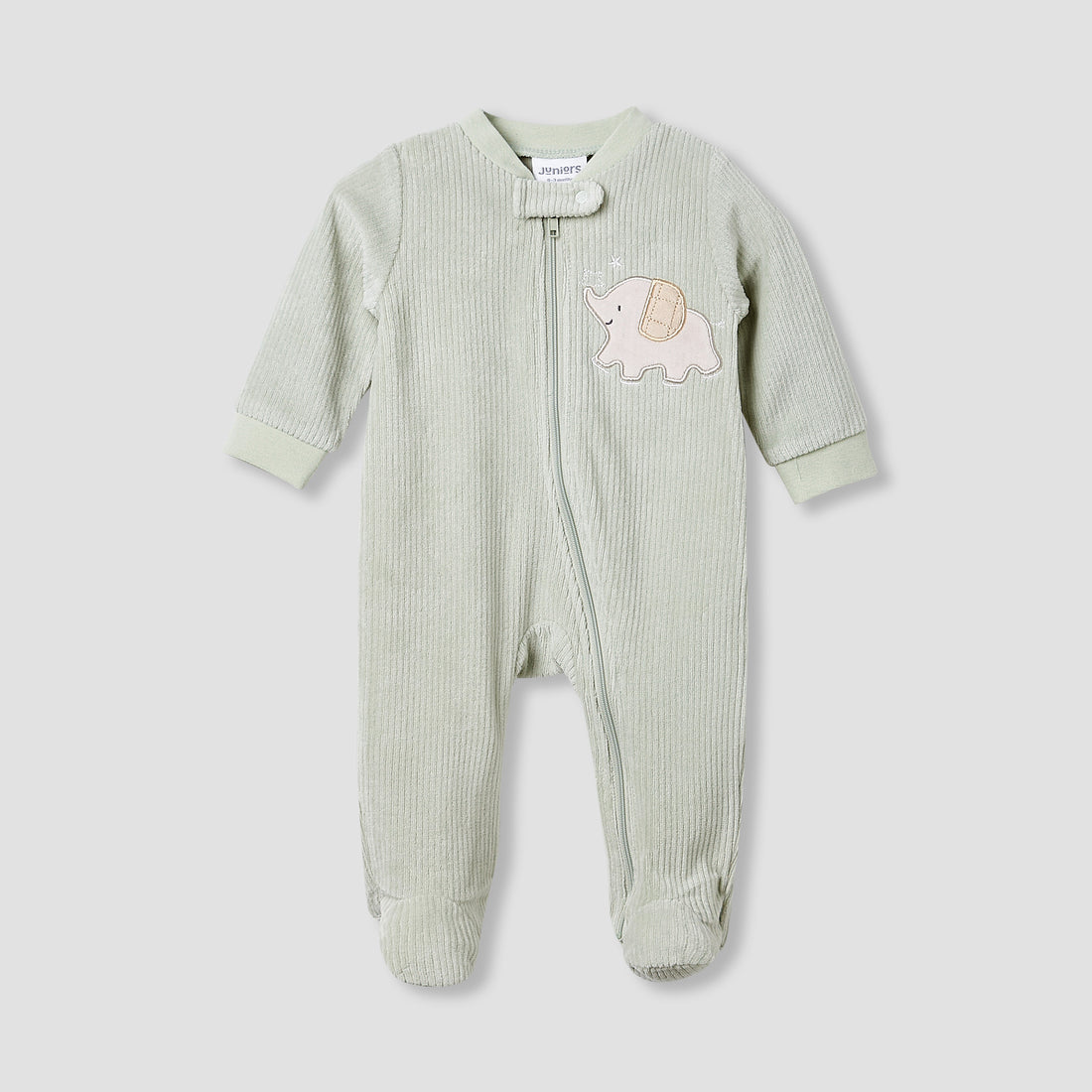 Juniors Crew Neck Sleepsuit with Corduroy Texture - Cotton Blend - Long Sleeves - Green / 9-12 mths