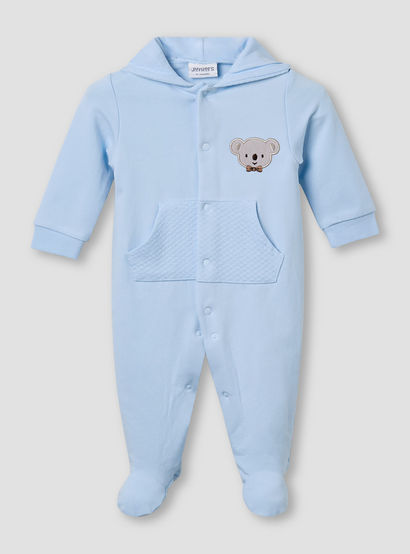 Juniors Hooded Sleepsuit with Koala Applique - Cotton - Long Sleeves-baby-girls-clothing-nightwear-sleepsuits-image-2