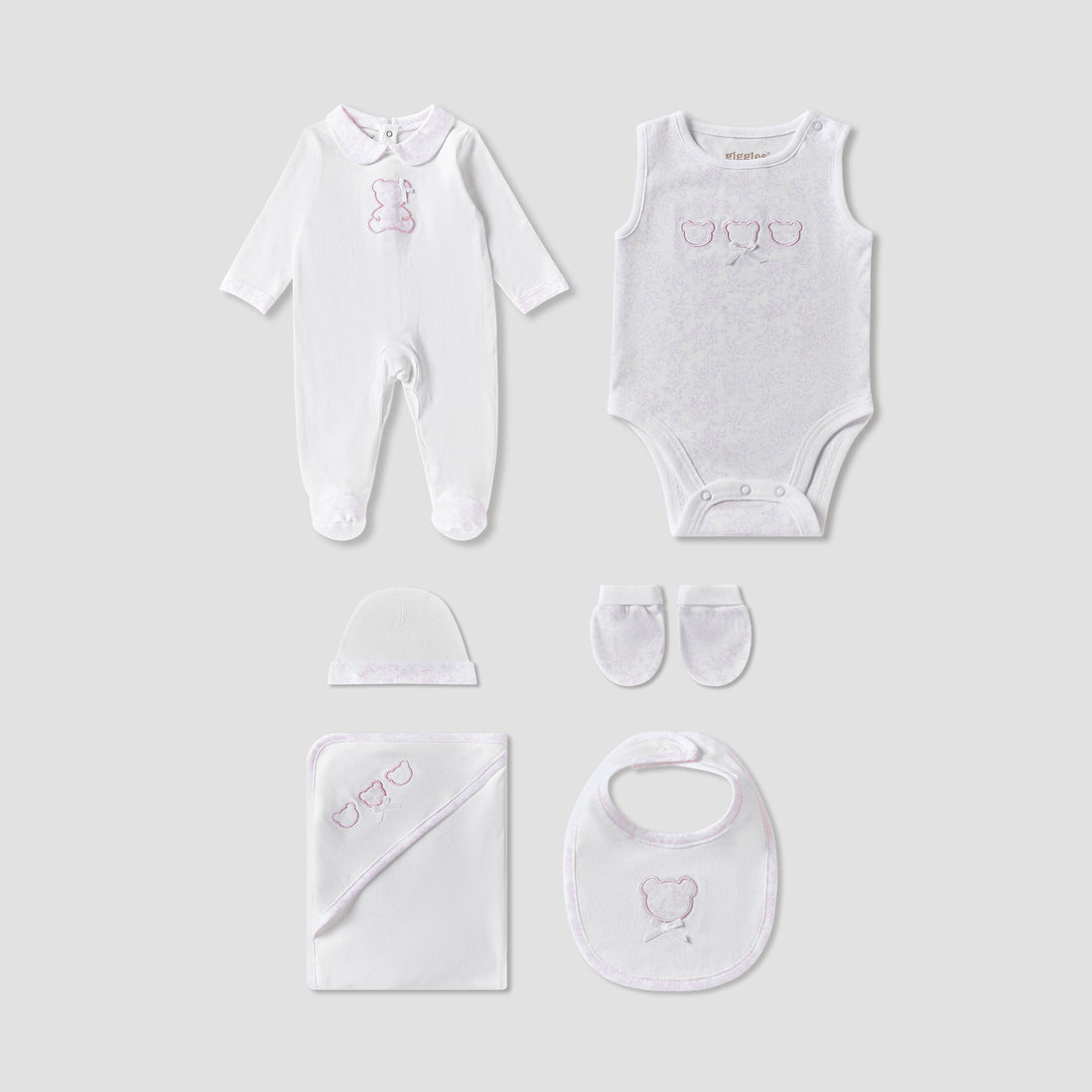 Set of 6 Giggles Clothing Gift Set with Embroidery