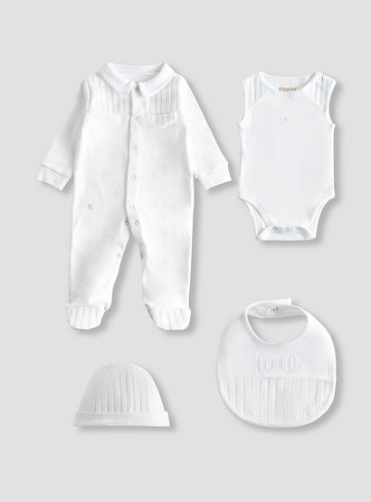 Giggles 4-Piece Boys Gift Set - Cotton - Sleepsuit, Cap, Bodysuit - Textured-baby-boys-clothing-setsandcoords-image-2