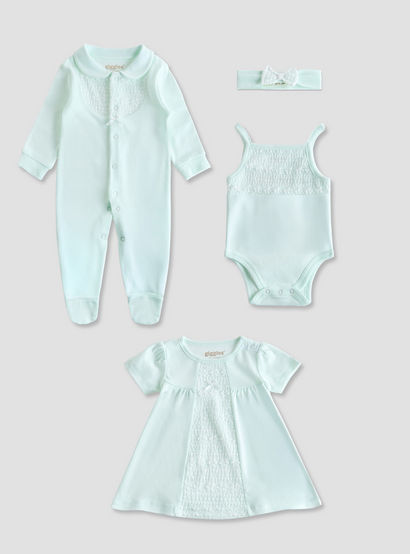 Giggles 4-Piece Girls Gift Set - Cotton - Sleepsuit, Bodysuit, Dress - Lace Detail-baby-girls-clothing-setsandcoords-image-2