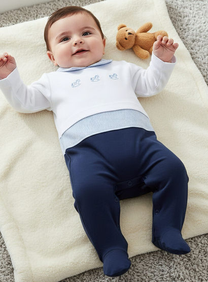 Giggles Cotton Collared Long Sleeves Sleepsuit with Horse Embroidery-baby-boys-clothing-nightwear-sleepsuits-image-1
