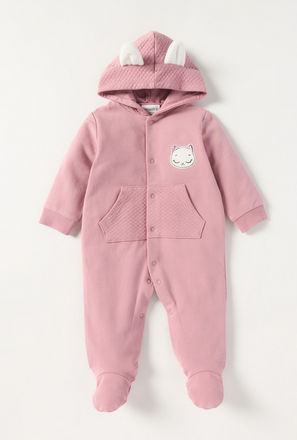 Juniors Ear Applique Hooded Closed Feet Sleepsuit with Button Closure