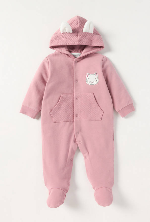 Juniors Ear Applique Hooded Closed Feet Sleepsuit with Button Closure