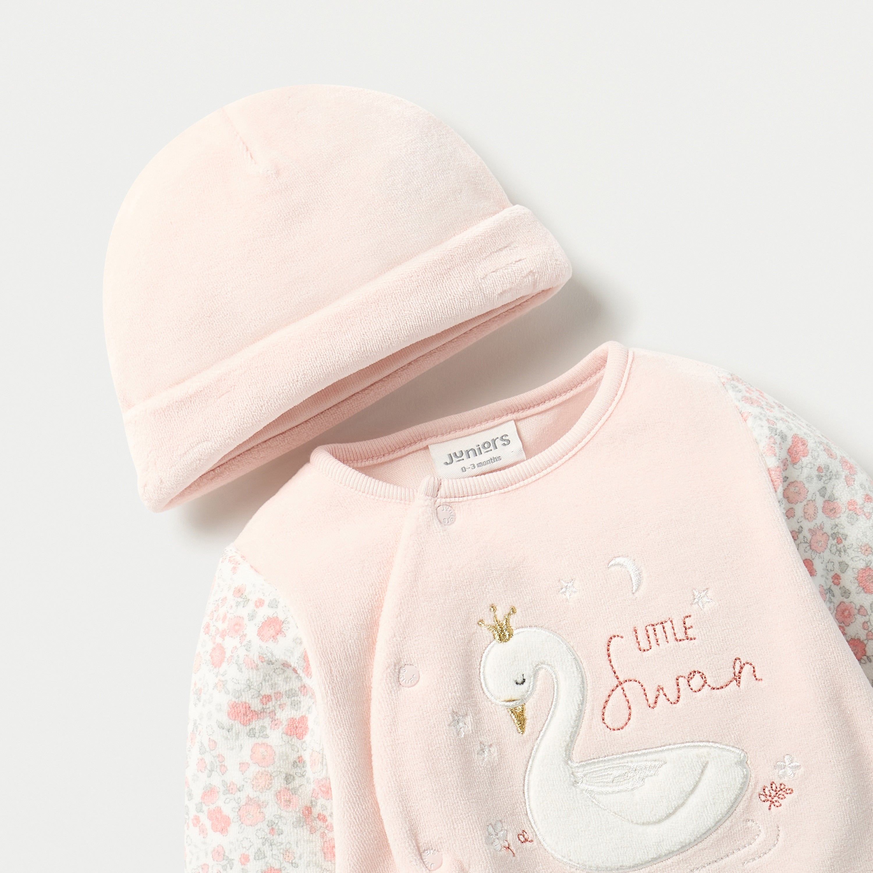 Juniors Printed Velour Closed Feet Sleepsuit with Cap