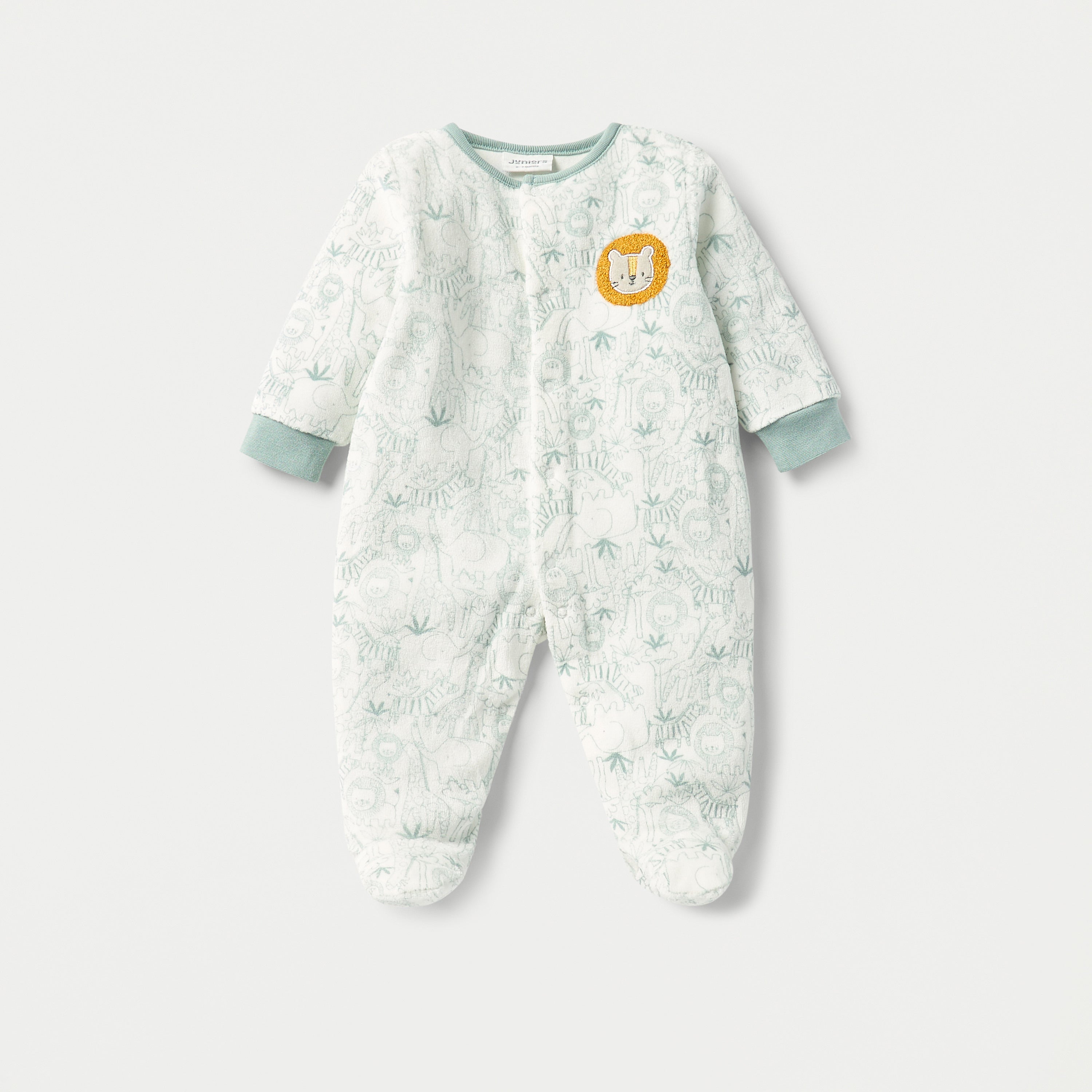 Juniors Lion Print Velour Closed Feet Sleepsuit with Cap
