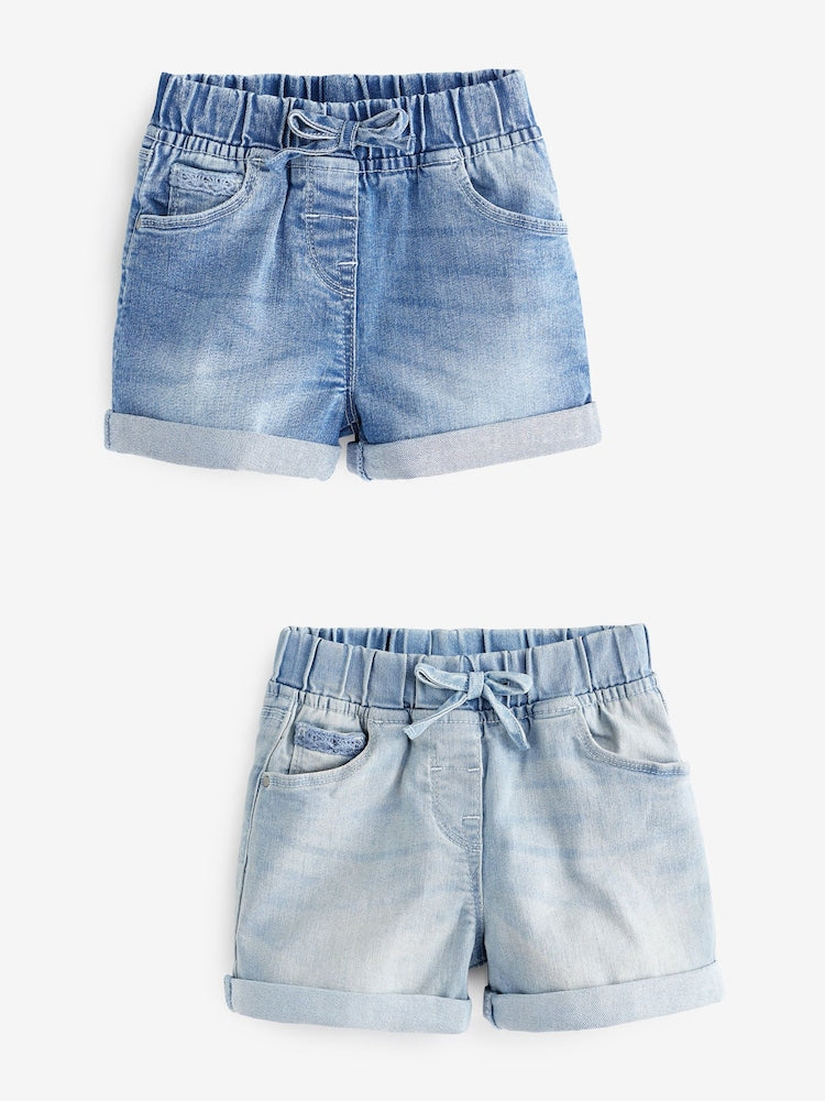Denim Dark Wash 2 Pack Elasticated Waist Shorts (3mths-10yrs) - 12-18 Months (80-86cm)