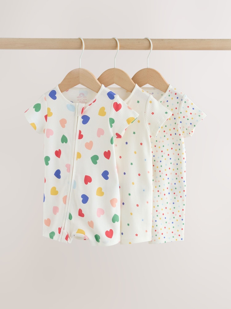 White/Blue/Red Two Way Zip Baby Rompers 3 Pack (0mths-3yrs) - 12-18 Months (80-86cm)