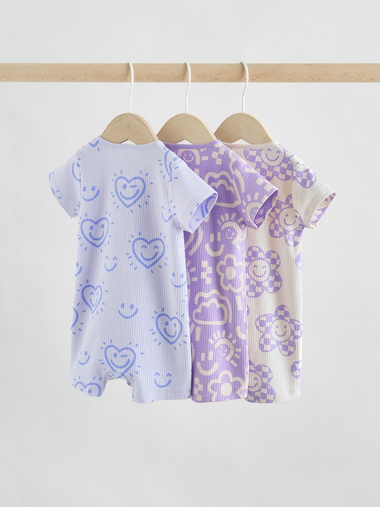Lilac Purple Two Way Zip Baby Sleepsuits 3 Pack (0mths-3yrs)