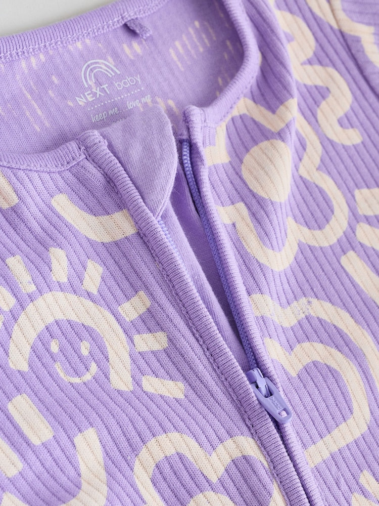 Lilac Purple Two Way Zip Baby Sleepsuits 3 Pack (0mths-3yrs)