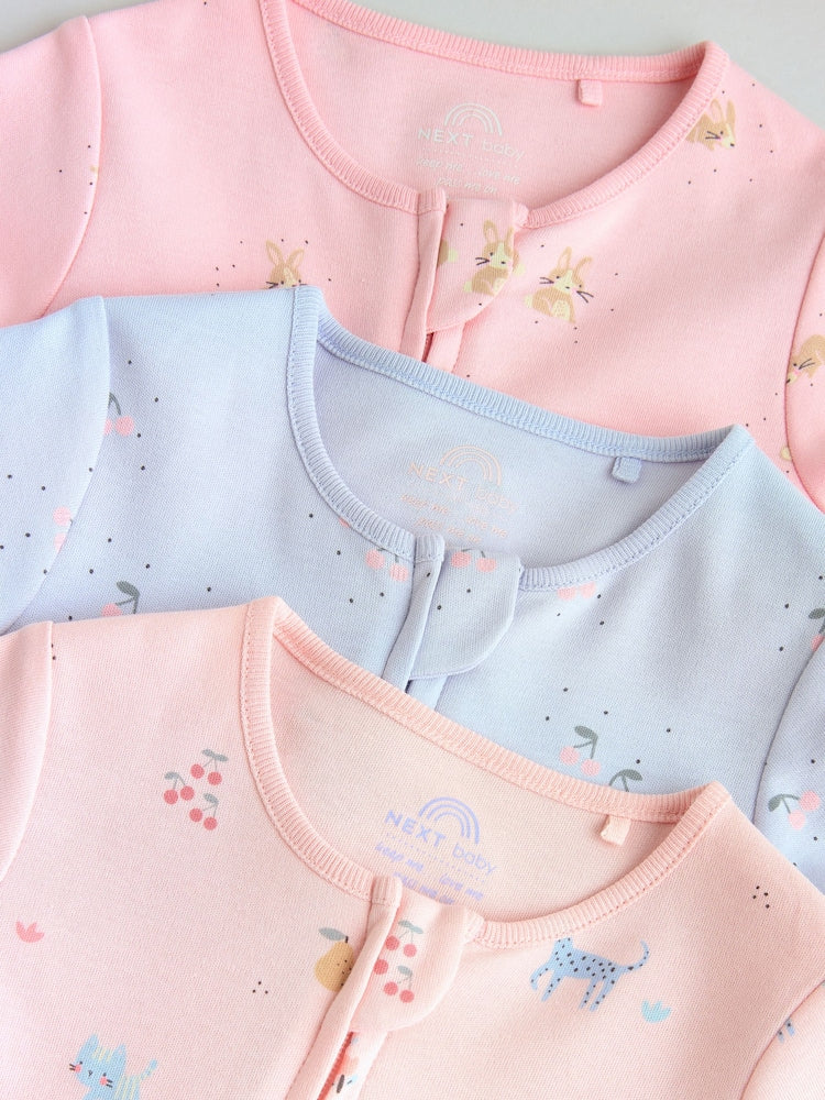 Pink/Blue Two Way Zip Baby Rompers 3 Pack (0mths-3yrs)