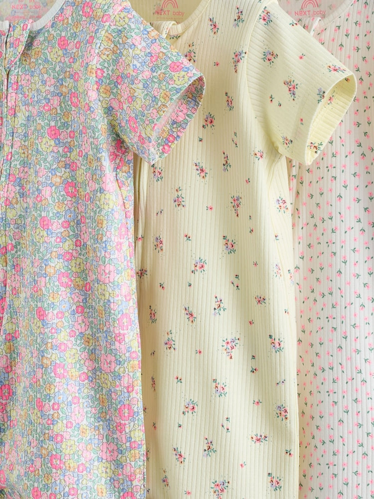 Pink/Yellow Two Way Zip Baby Rompers 3 Pack (0mths-3yrs)