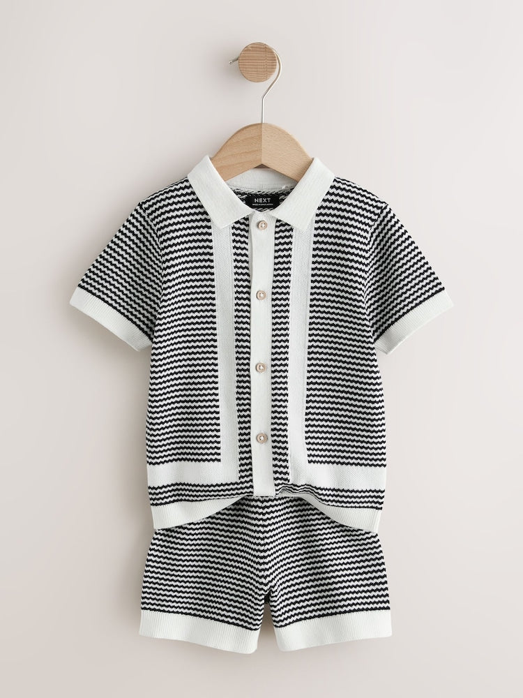 Black/White Knitted Polo Shirt and Shorts Set (3mths-10yrs)