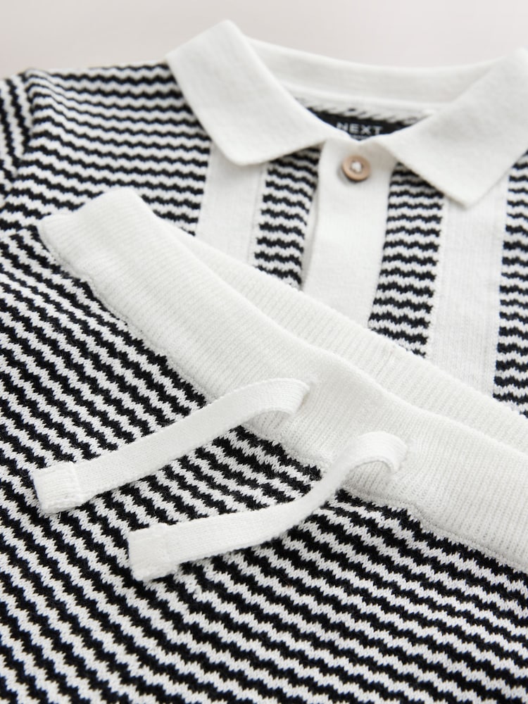 Black/White Knitted Polo Shirt and Shorts Set (3mths-10yrs)