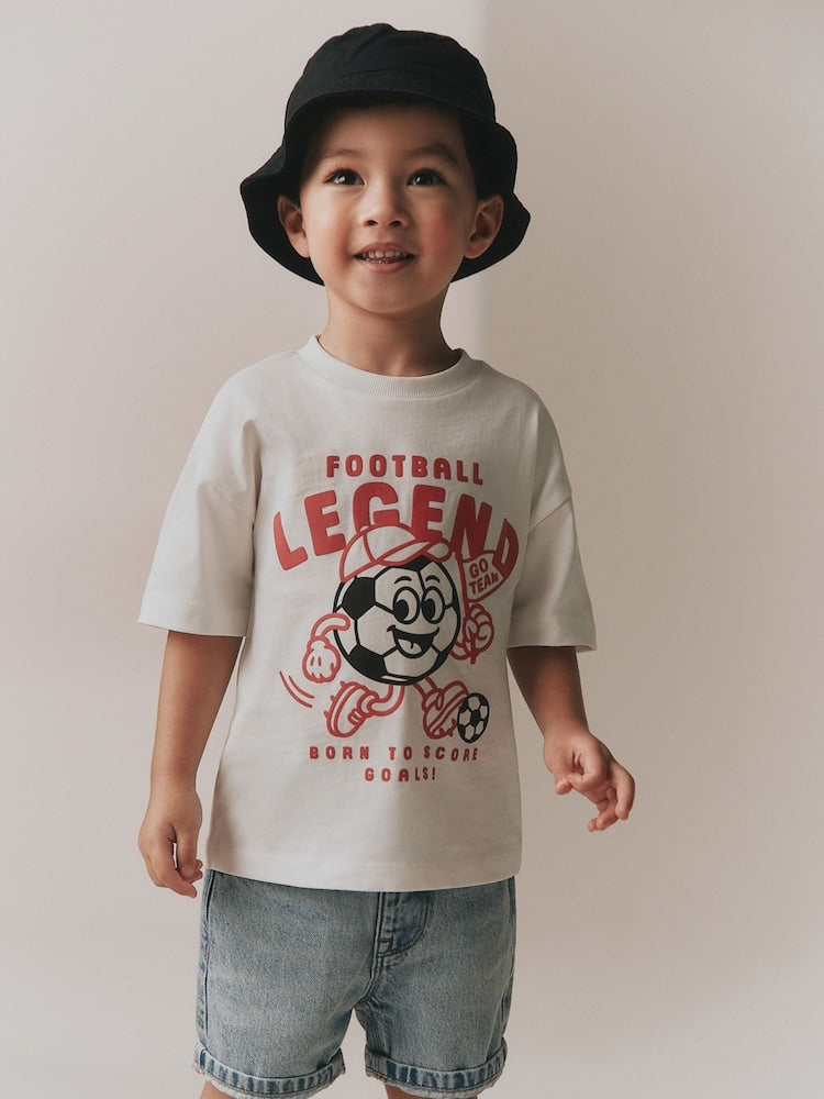 White Short Sleeve Football Slogan T-Shirt (3mths-7yrs)