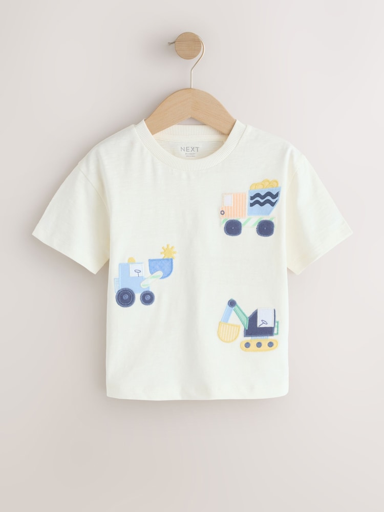 Neutral Digger Trio Short Sleeve Appliqué T-Shirt (3mths-7yrs)