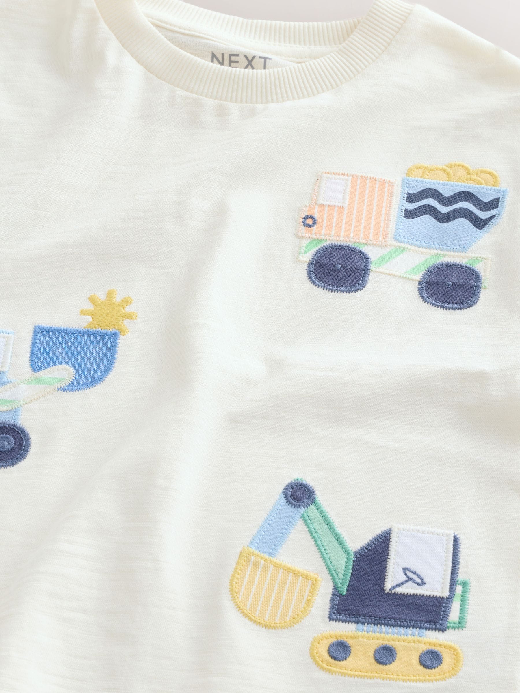 Neutral Digger Trio Short Sleeve Appliqué T-Shirt (3mths-7yrs) - Size 3-6 Months (62-68cm)