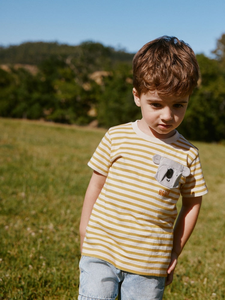 Yellow Stripe Koala Bear Short Sleeve Interactive T-Shirt (3mths-7yrs)