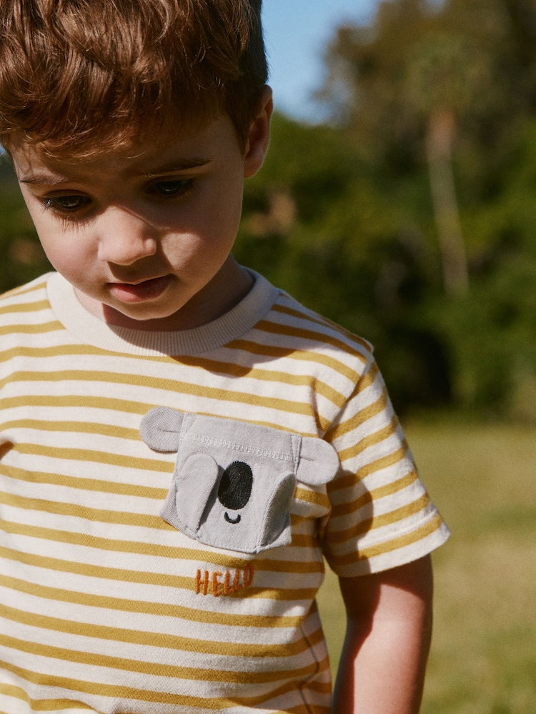 Yellow Stripe Koala Bear Short Sleeve Interactive T-Shirt (3mths-7yrs)
