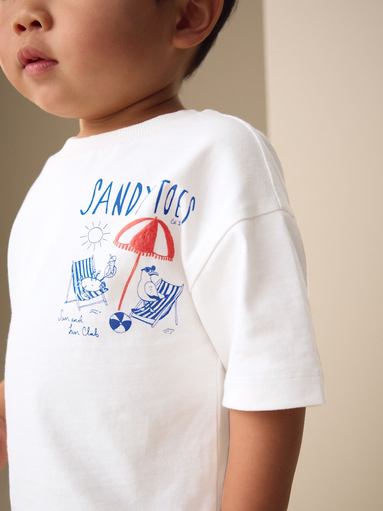 White Beach Short Sleeve Back Print T-Shirt (3mths-7yrs)