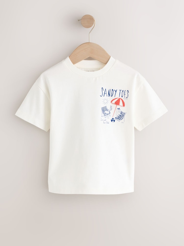 White Beach Short Sleeve Back Print T-Shirt (3mths-7yrs)