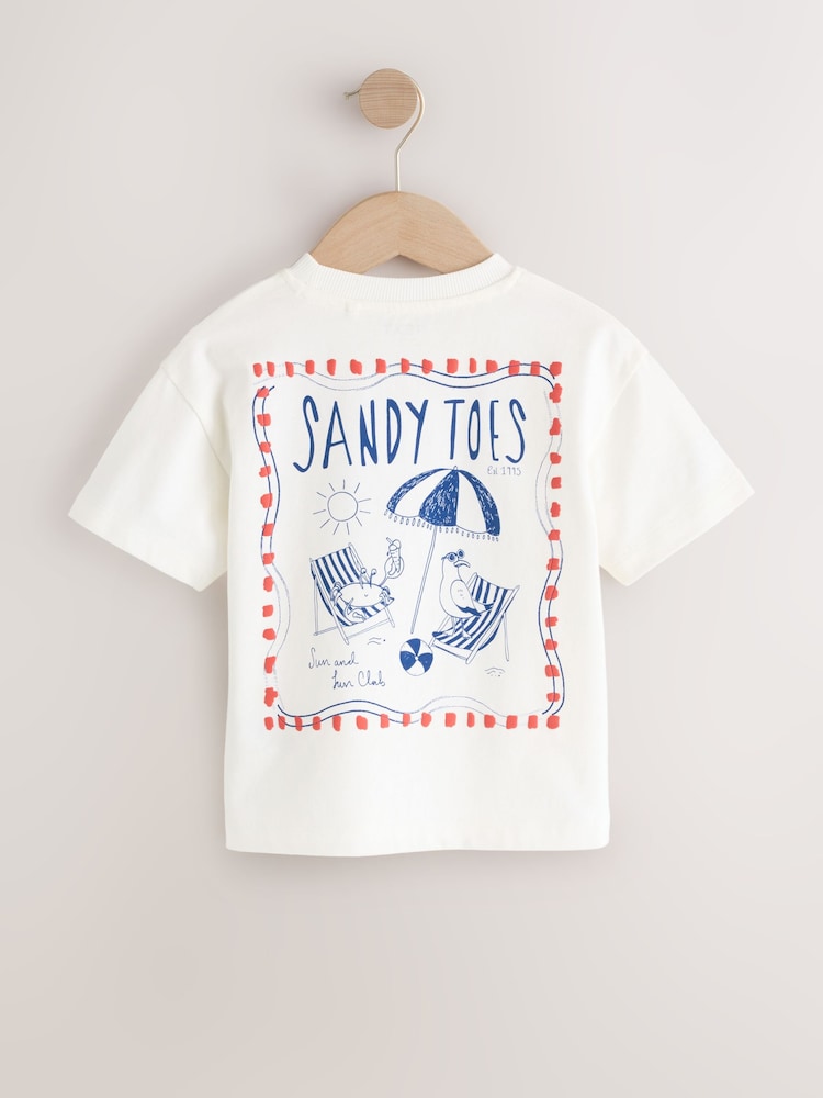 White Beach Short Sleeve Back Print T-Shirt (3mths-7yrs)
