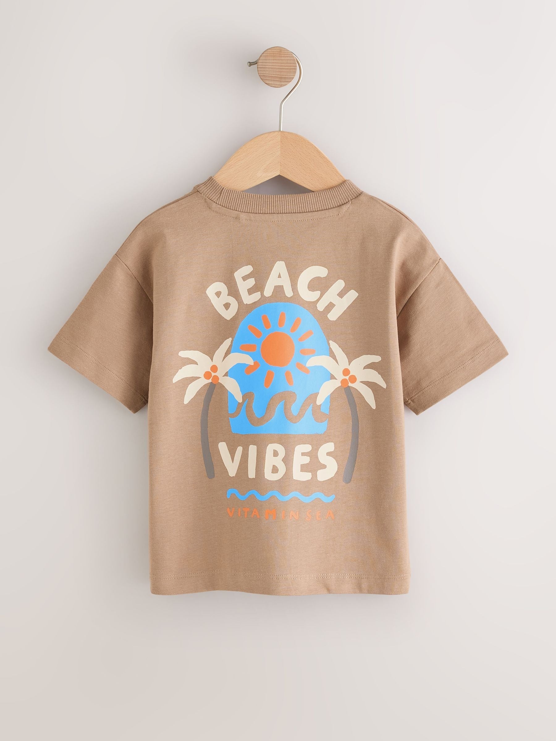 Brown Beach Vibes Short Sleeve Back Print T-Shirt (3mths-7yrs) - Size 3-6 Months (62-68cm)