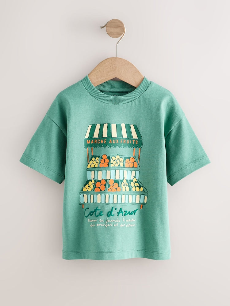 Blue/Green Fruit Stall Short Sleeve Appliqué T-Shirt (3mths-7yrs)