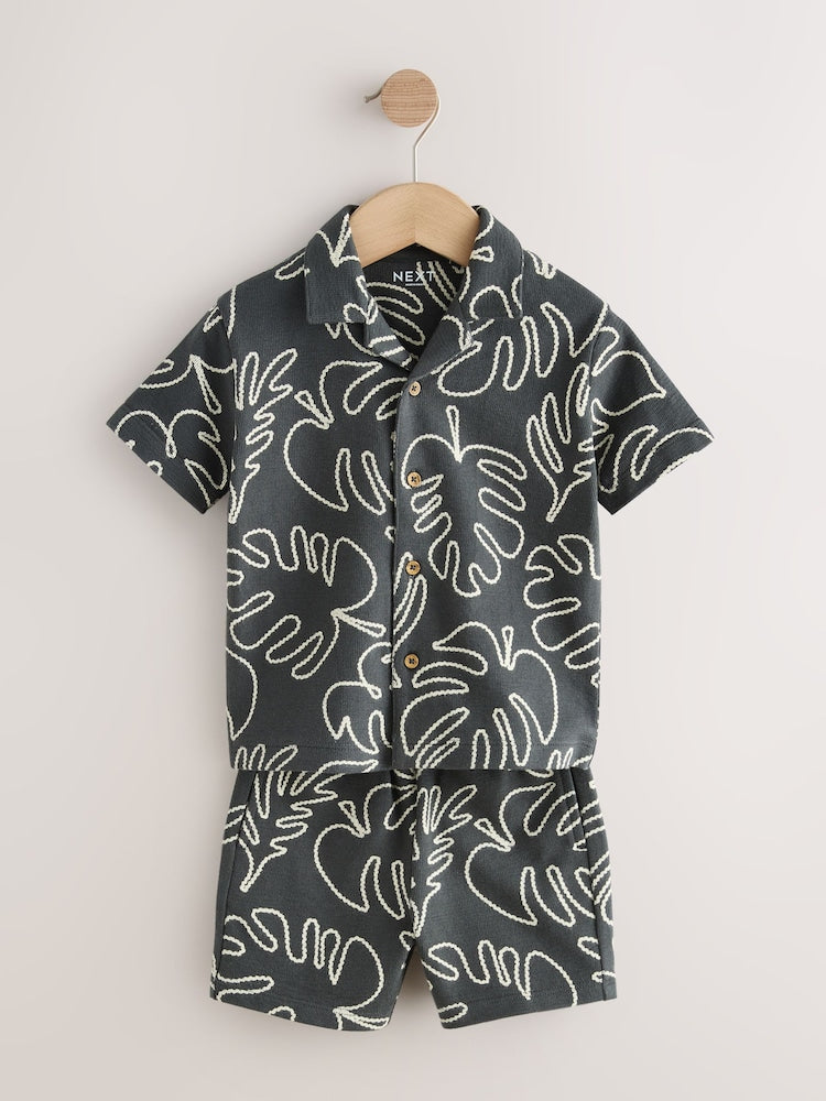 Black Leaf Print Short Sleeve Shirt and Shorts Set (3mths-7yrs)