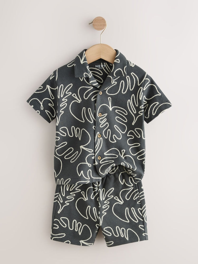 Black Leaf Print Short Sleeve Shirt and Shorts Set (3mths-7yrs)