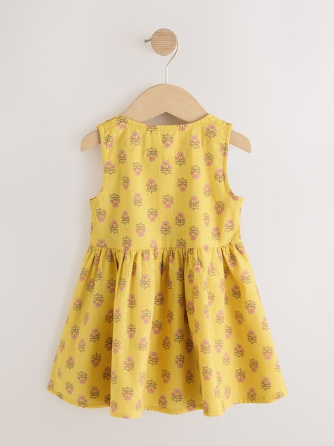 Yellow Woodblock Sleeveless Peplum Dress (3mths-8yrs)