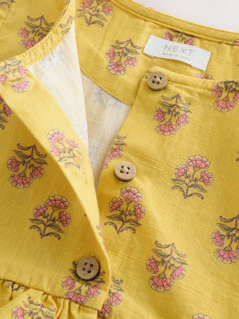 Yellow Woodblock Sleeveless Peplum Dress (3mths-8yrs)