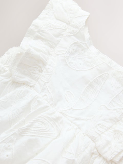White Embroidered Linen Frill Sleeve Dress (3mths-8yrs)