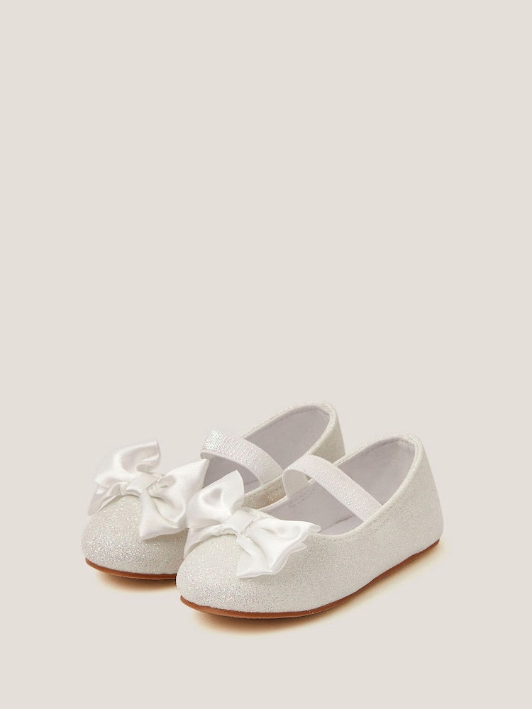 Monsoon Cream Baby Bow Glitter Walker Shoes