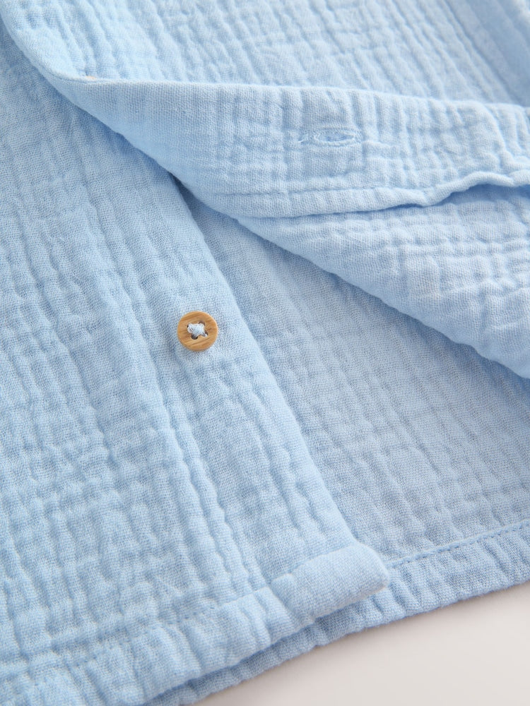 Light Blue Plain Short Sleeve Double Cloth Shirt & Shorts Set (3mths-10yrs)