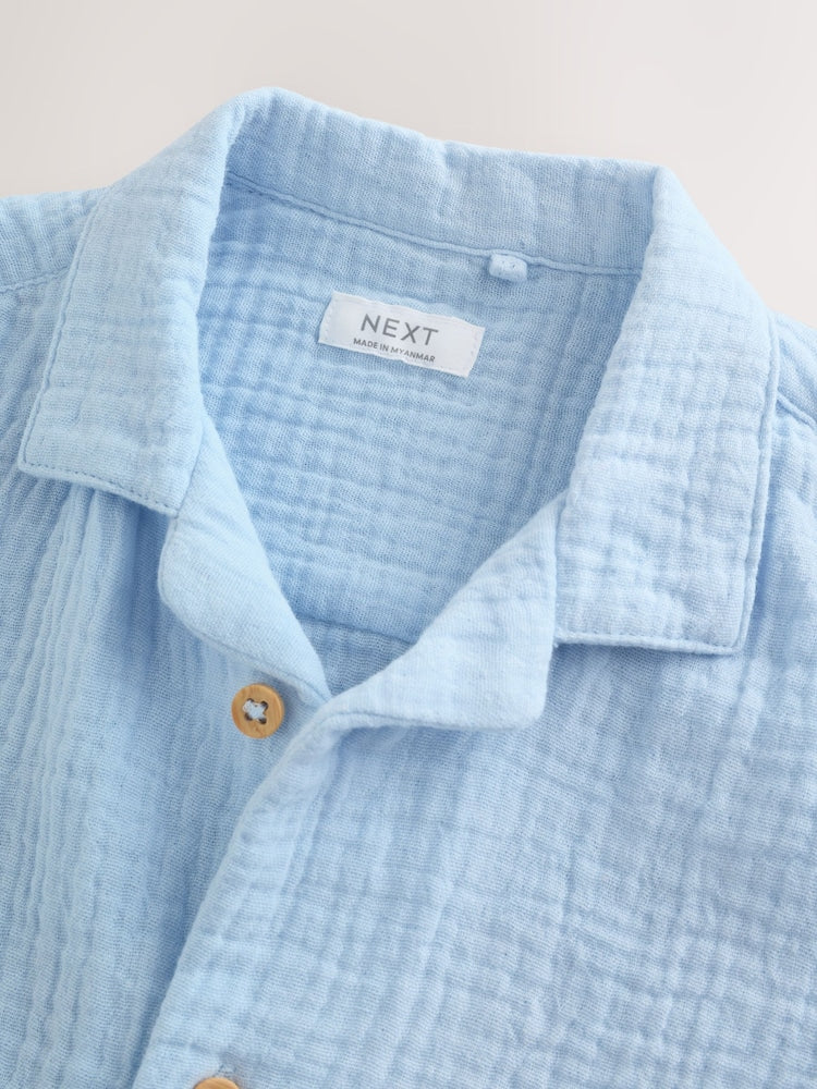 Light Blue Plain Short Sleeve Double Cloth Shirt & Shorts Set (3mths-10yrs)