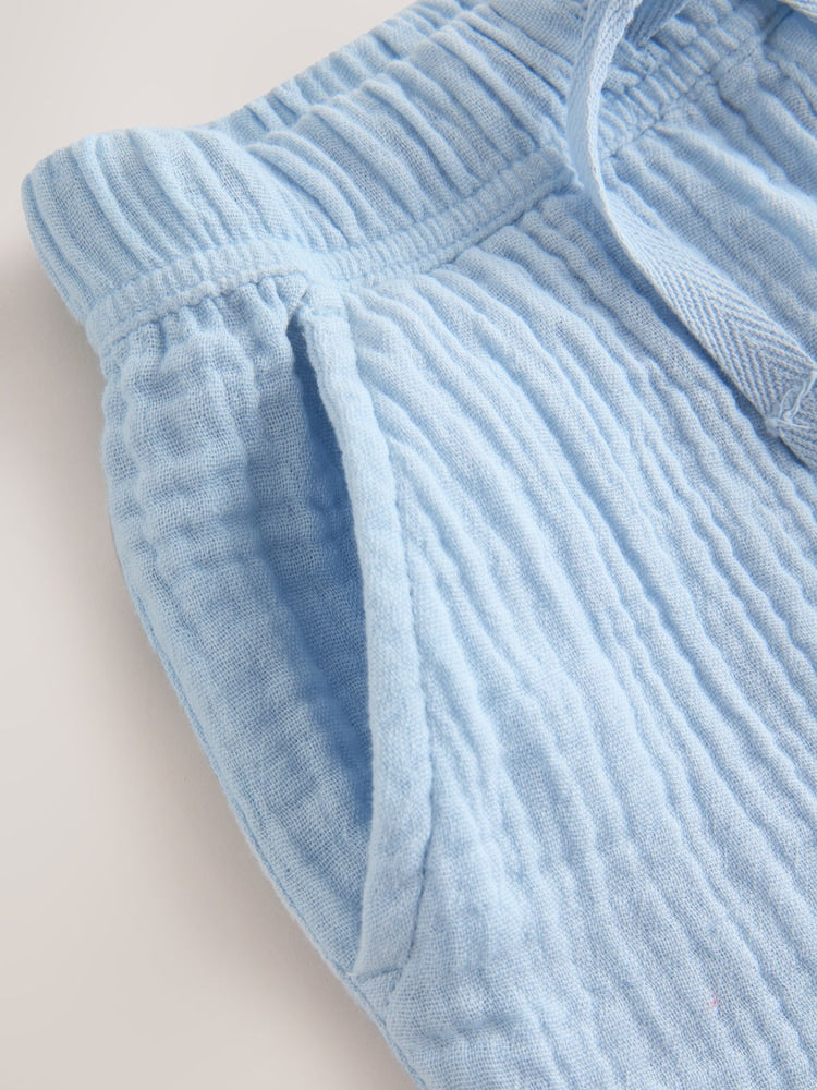 Light Blue Plain Short Sleeve Double Cloth Shirt & Shorts Set (3mths-10yrs)