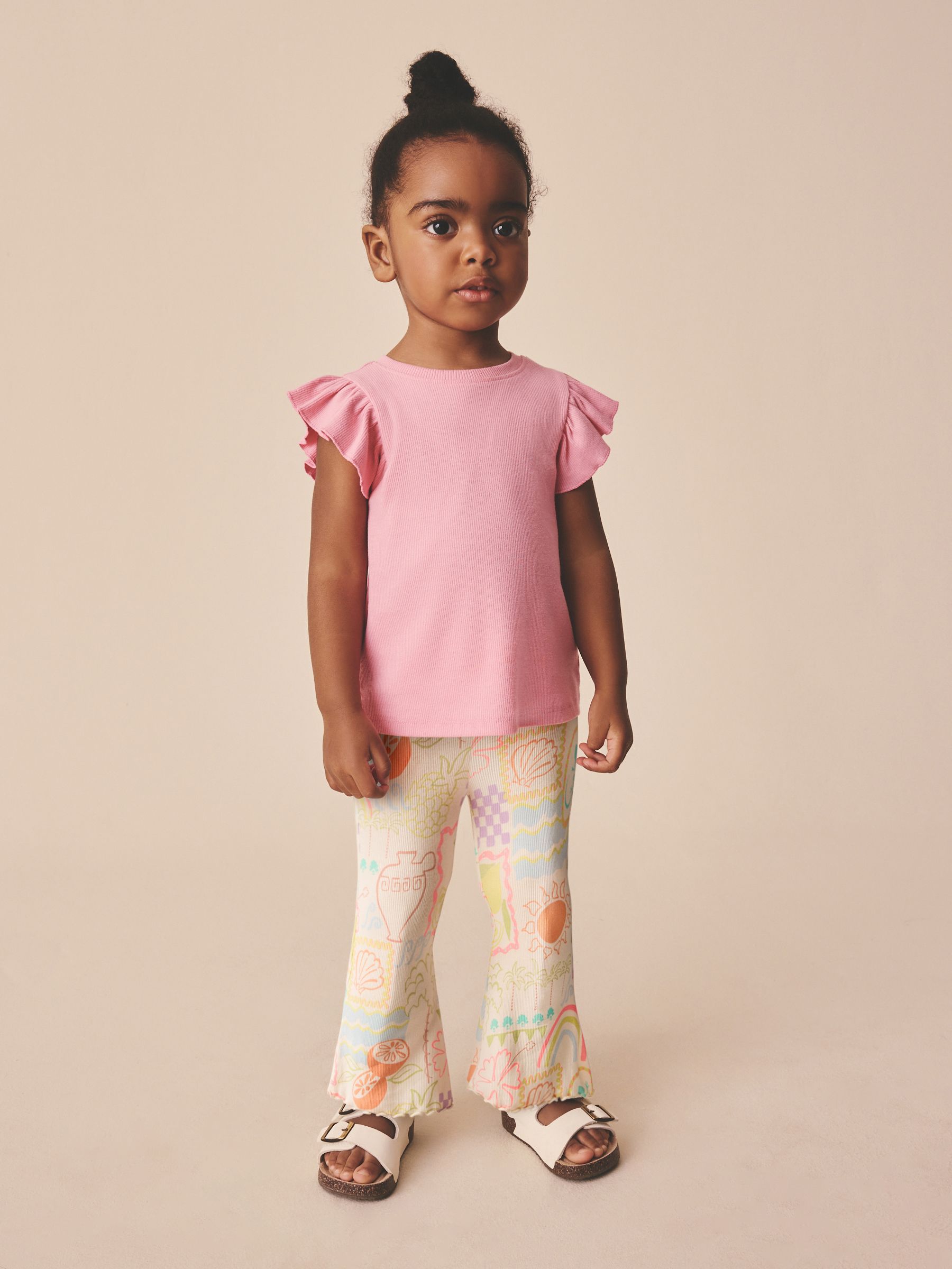 Ecru Rainbow Ribbed Flare Leggings (3mths-7yrs) - Size 3-6 Months (62-68cm)